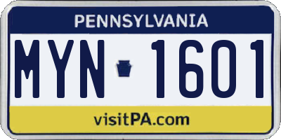 PA license plate MYN1601