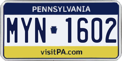 PA license plate MYN1602