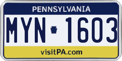 PA license plate MYN1603