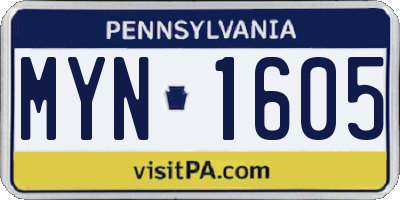 PA license plate MYN1605