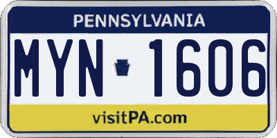 PA license plate MYN1606