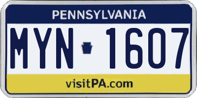 PA license plate MYN1607
