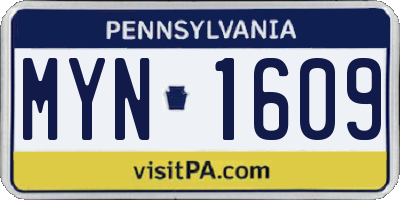 PA license plate MYN1609