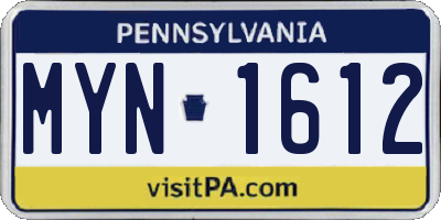 PA license plate MYN1612