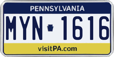 PA license plate MYN1616
