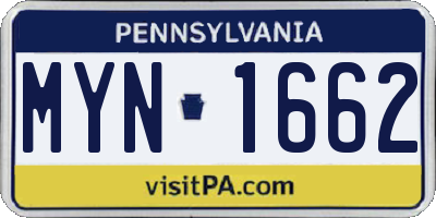 PA license plate MYN1662