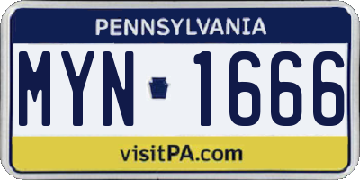 PA license plate MYN1666