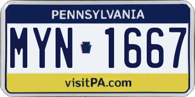 PA license plate MYN1667