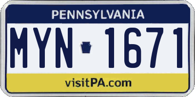 PA license plate MYN1671