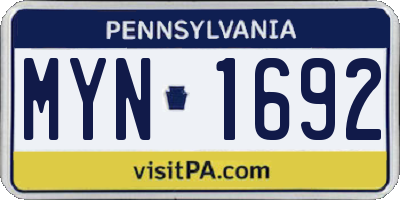 PA license plate MYN1692