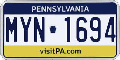 PA license plate MYN1694