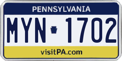 PA license plate MYN1702