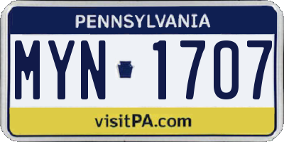 PA license plate MYN1707