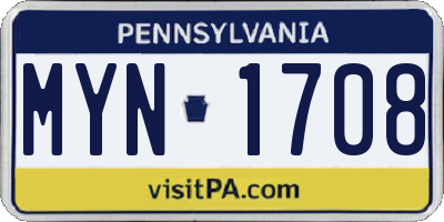 PA license plate MYN1708