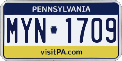 PA license plate MYN1709