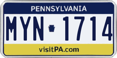 PA license plate MYN1714