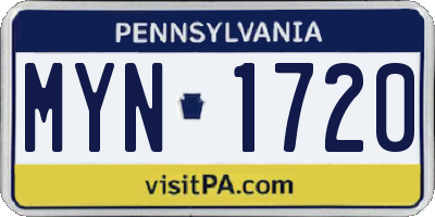 PA license plate MYN1720
