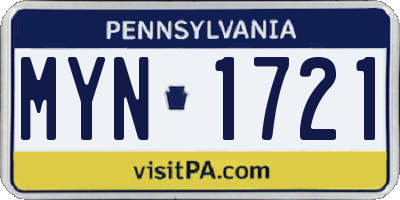 PA license plate MYN1721