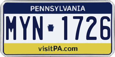 PA license plate MYN1726