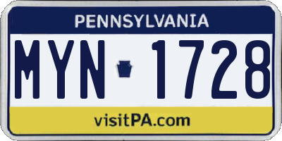 PA license plate MYN1728