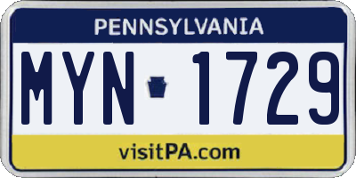 PA license plate MYN1729