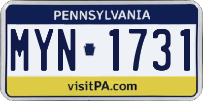 PA license plate MYN1731