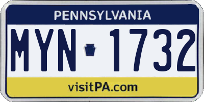 PA license plate MYN1732