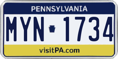 PA license plate MYN1734