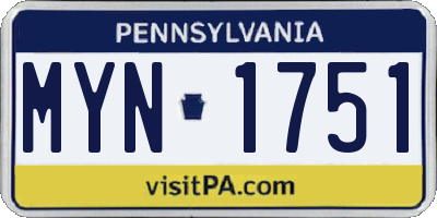 PA license plate MYN1751