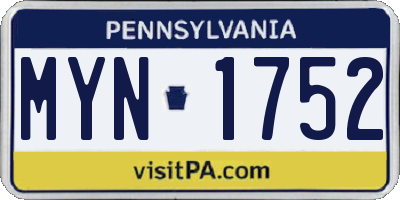 PA license plate MYN1752