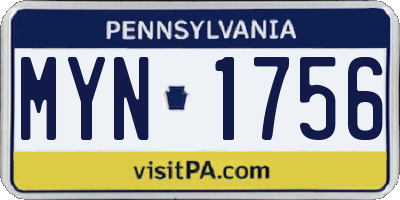 PA license plate MYN1756
