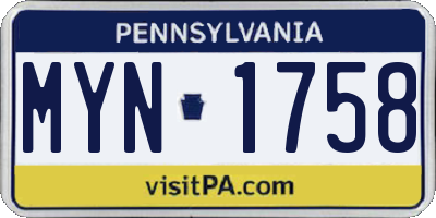 PA license plate MYN1758