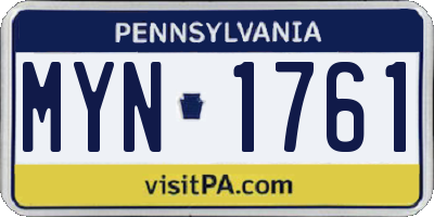 PA license plate MYN1761