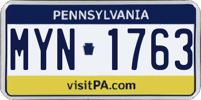 PA license plate MYN1763