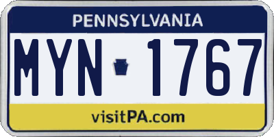PA license plate MYN1767