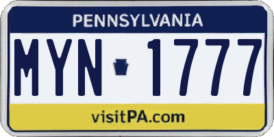 PA license plate MYN1777