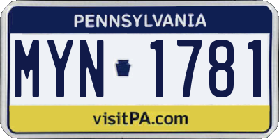 PA license plate MYN1781