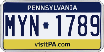 PA license plate MYN1789