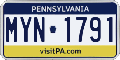 PA license plate MYN1791