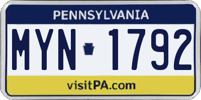 PA license plate MYN1792