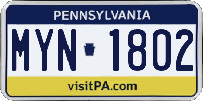 PA license plate MYN1802
