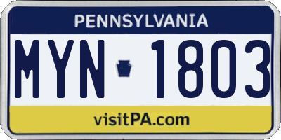PA license plate MYN1803