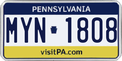 PA license plate MYN1808