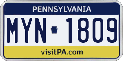 PA license plate MYN1809