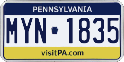 PA license plate MYN1835