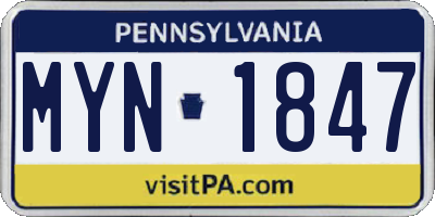 PA license plate MYN1847