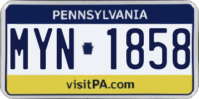 PA license plate MYN1858