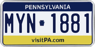 PA license plate MYN1881
