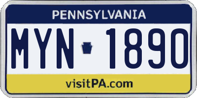 PA license plate MYN1890