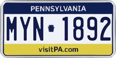 PA license plate MYN1892